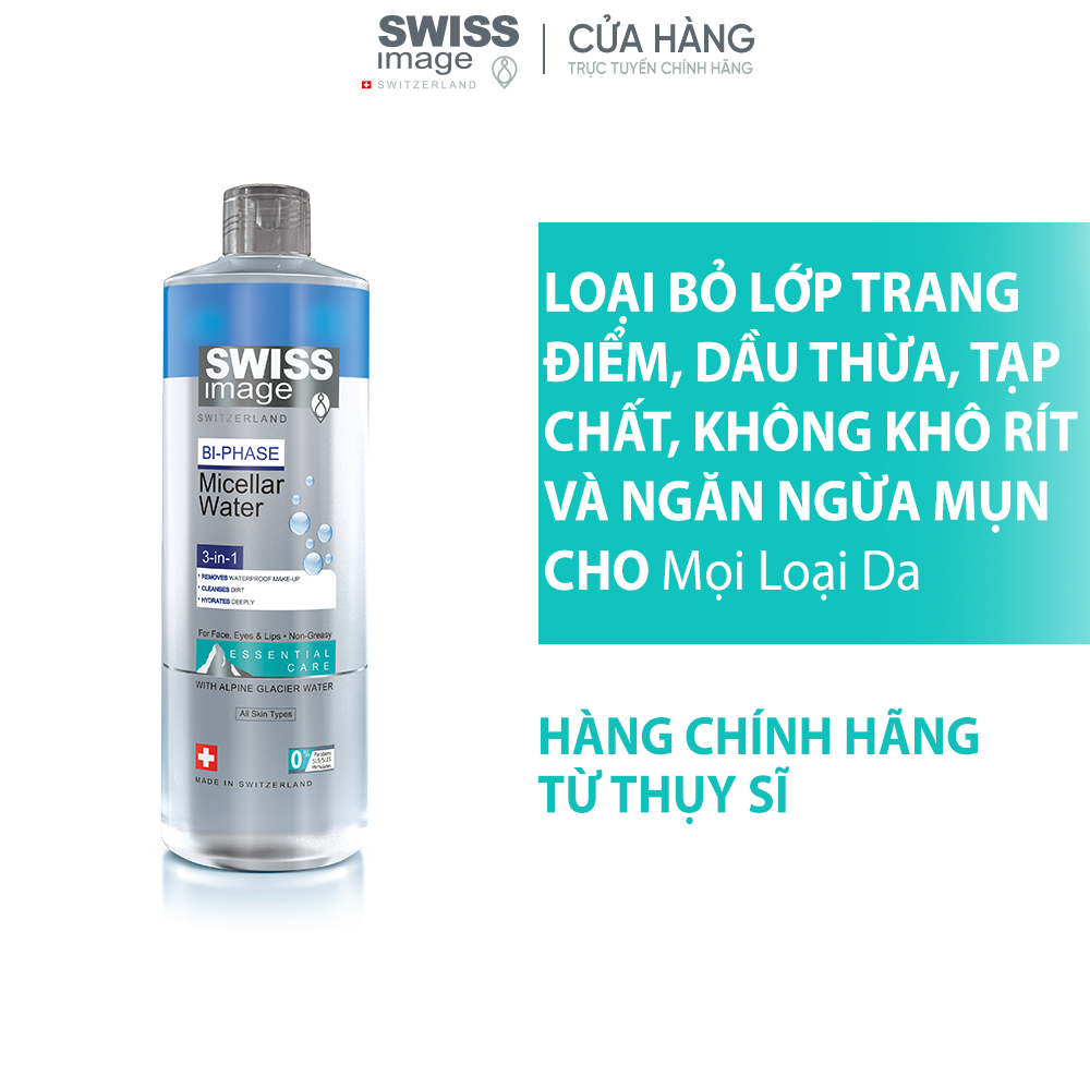 Bộ đôi Skincare Swiss Image nước tẩy trang 3 trong 1 và gel rửa mặt làm sạch ngừa mụn kiểm soát bã nhờn không khô rít cho da dầu mụn