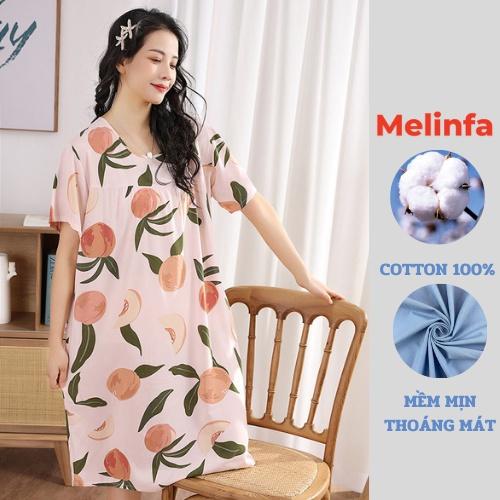 Váy ngủ ngắn tay, đầm mặc nhà freesize vải lanh cotton lụa tự nhiên thoáng mát nhiều màu mã VAV0269