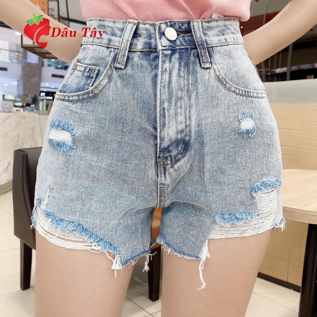 Quần short jean nữ Big Size lưng cao trên rốn, co dãn mạnh, rách nhẹ, phom rộng rãi dành cho người béo 60kg~90kg 3451