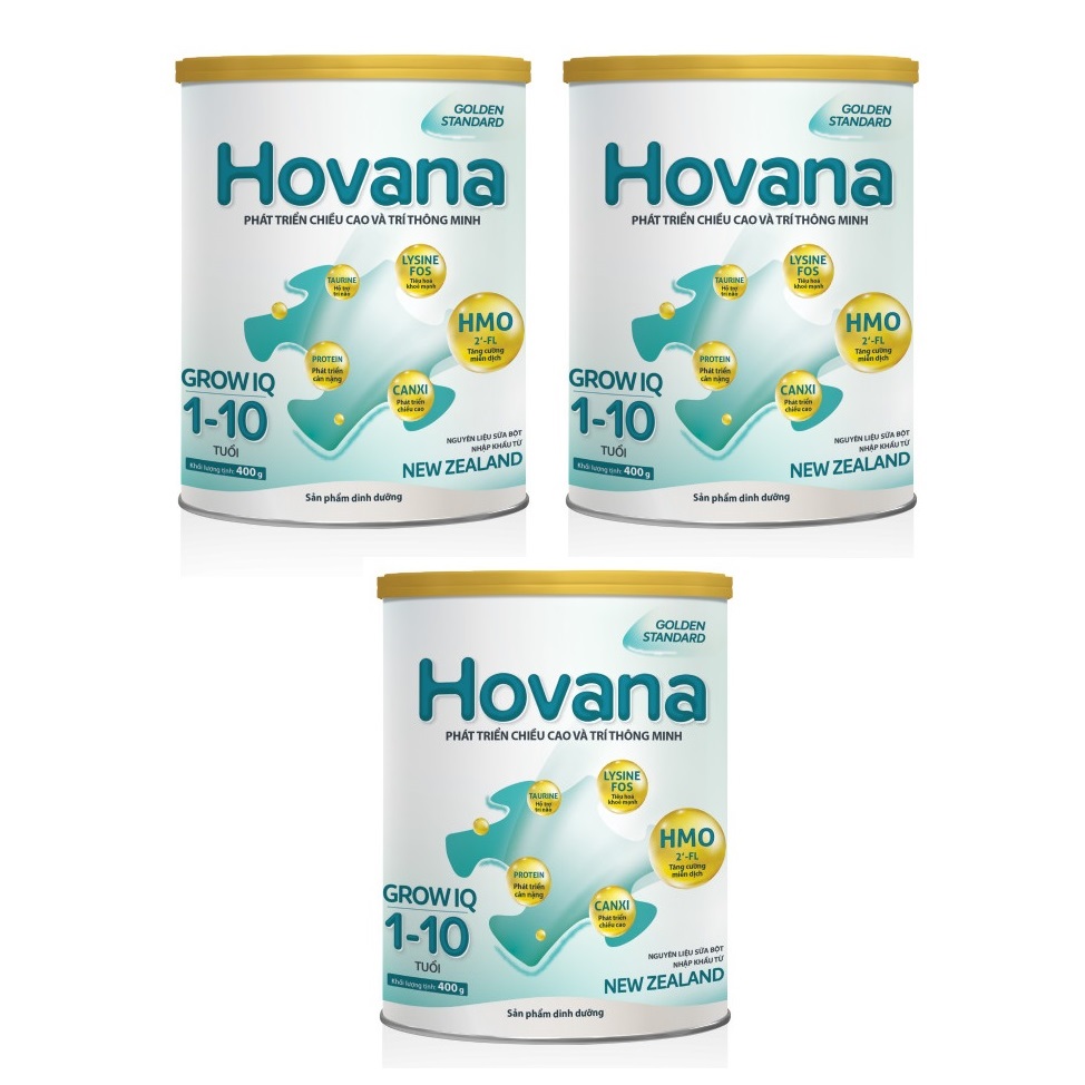 Bộ 3 Lon Sữa Bột Hovana Grow IQ 400gr Hỗ trợ tiêu hóa tốt, tăng miễn dịch, tăng cân tự nhiên cho bé 1 đến 10 tuổi