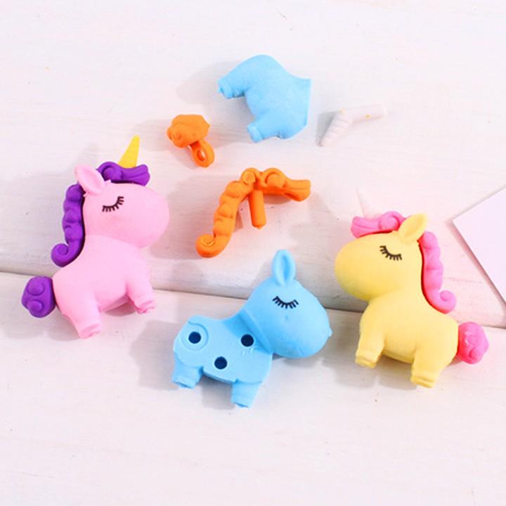 Gôm tẩy hình Unicorn đủ màu sắc sáng tạo chất cao su mềm tẩy sạch giúp bé hứng thú hơn với những giờ học – H034