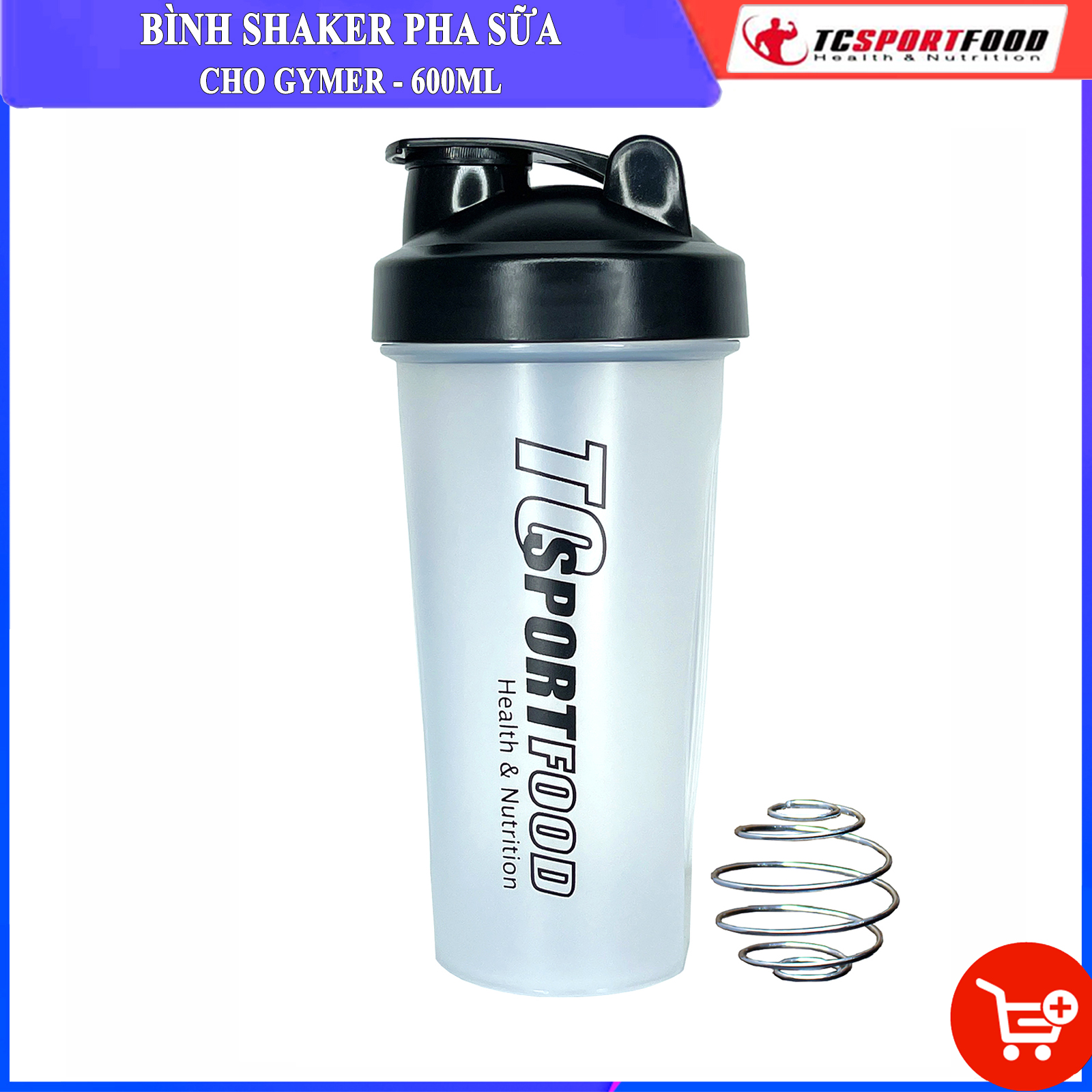 Bình lắc Shaker pha sữa cho người tập GYM hiệu TCSPORTFOOD - Bình nước thể thao Shaker 600 ml