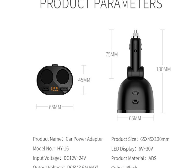 Bộ chia tẩu ô tô HY-16, 2 cổng usb siêu phẩm Sạc Nhanh