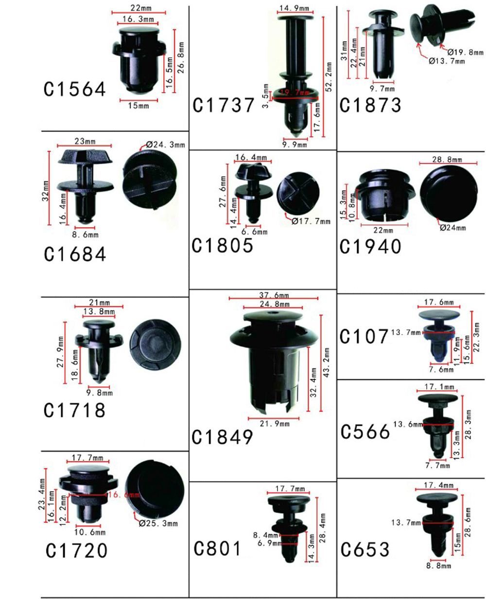 Gói 10 cái đinh tán chốt nhựa dành cho xe ô tô Fiat cao cấp sản xuất đúng theo kích thước chuẩn của nhà sản xuất xe hơi