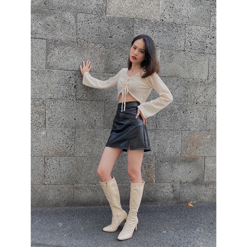 Chân váy da đen chữ A sexy REVERCLOTHINGS S M Leather Skirt