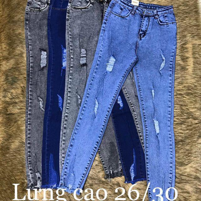 Quần jeans co giãn tua lai lưng cao( dưới 55kg)