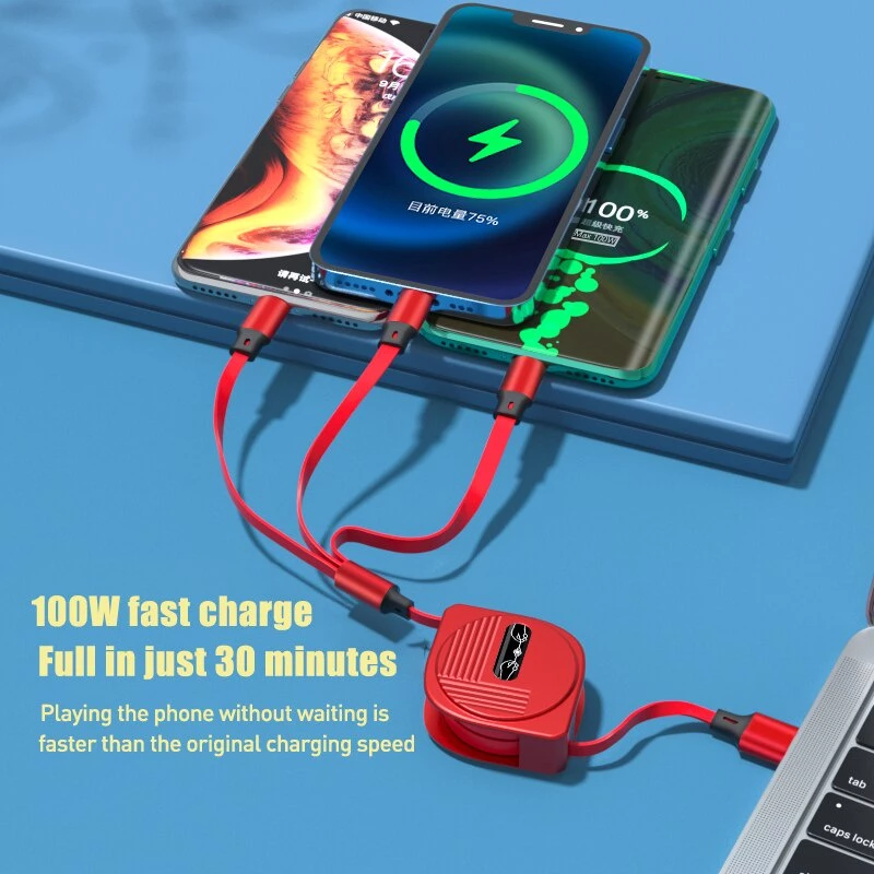 Dây Cáp Sạc nhanh 6A 100W 3 Trong 1 Rút Được gọn tiện lợi Cho Huawei Honor Xiaomi Samsung - miếng lót chuột
