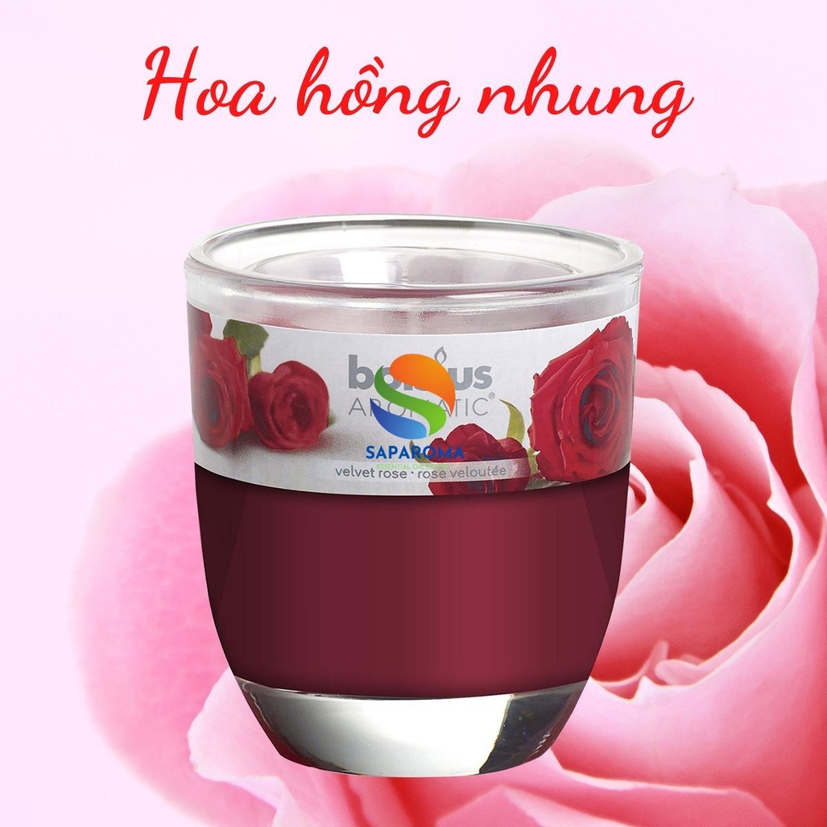 Ly nến thơm tinh dầu Bolsius Velvet Rose 105g QT024342 - hoa hồng nhung, Nến thơm khử mùi, nến trang trí, thơm phòng, thư giãn, Hỗ trợ khử mùi