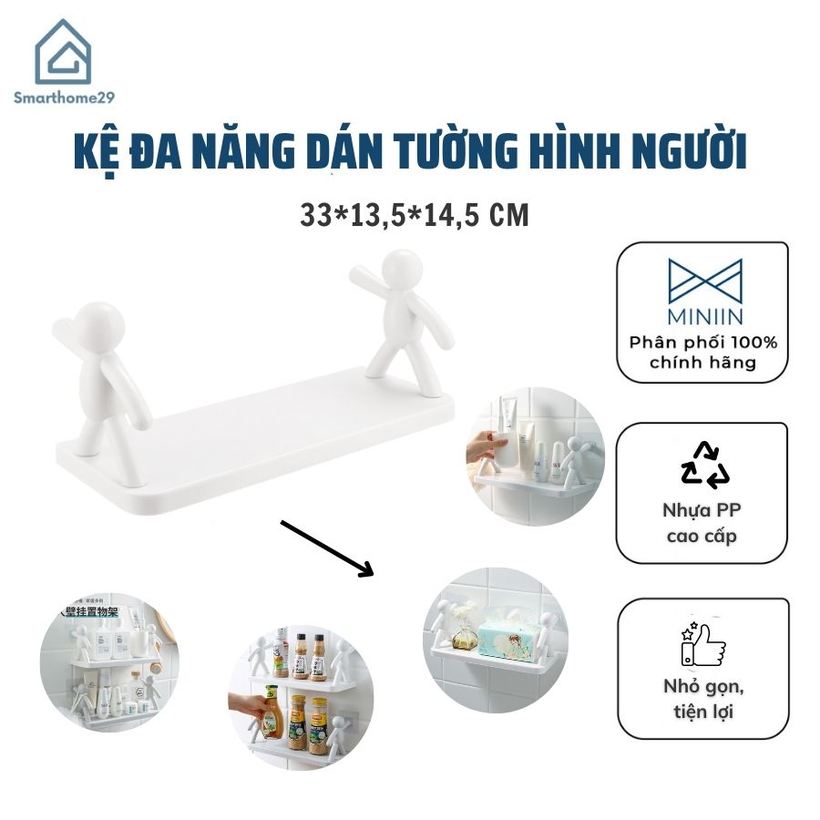 Kệ dán tường nhà tắm hình người chất liệu nhựa PP chắc chắn, Kệ đa năng để đồ hình người trắng, Kệ mỹ phẩm treo tường, decor phòng - Chính hãng MINIIN 