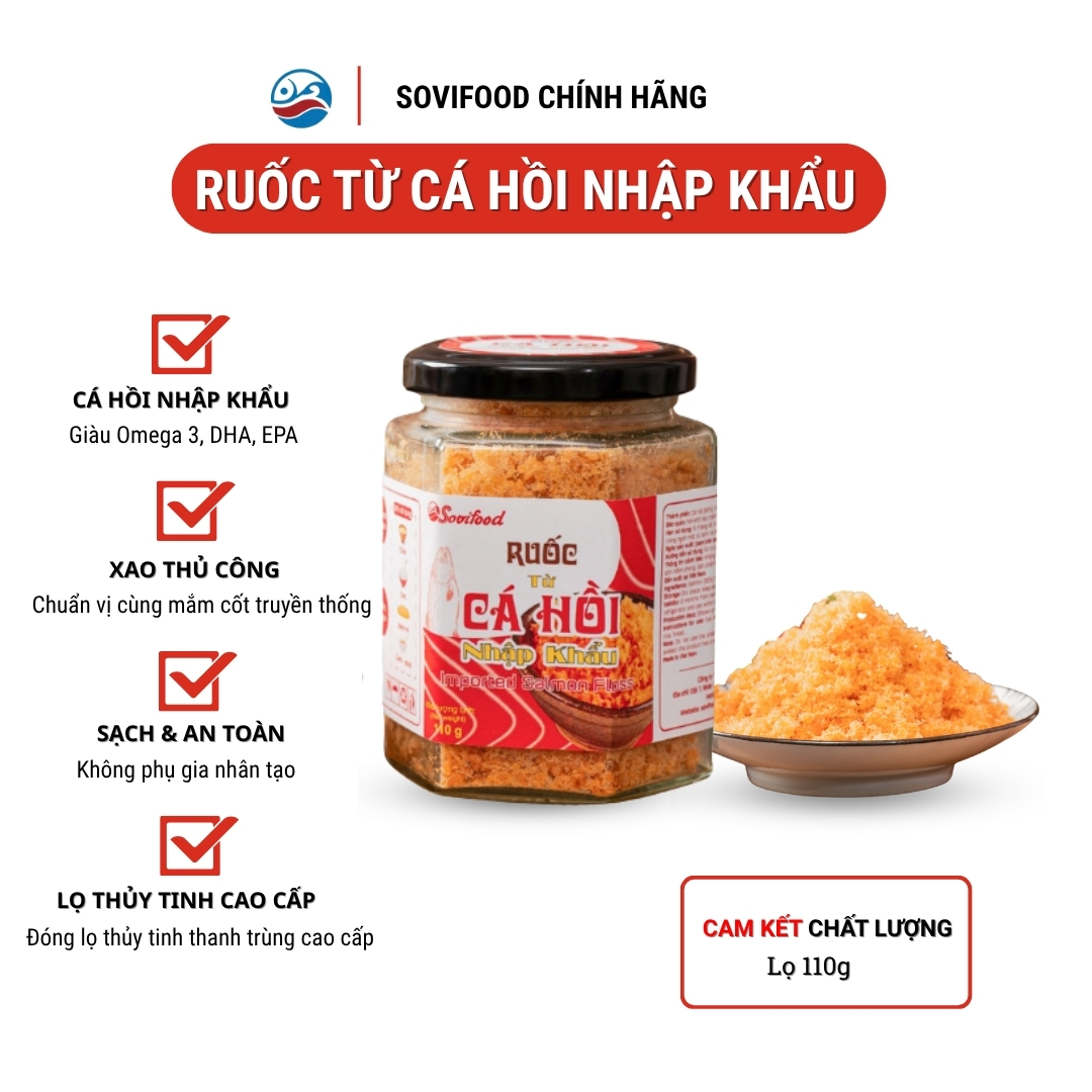 Combo 5 Lọ Ruốc Cá Hồi Sovifood – Chà Bông Cá Hồi Giàu Omega 3, DHA, EPA, An Tâm Cho Trẻ Nhỏ - 110G
