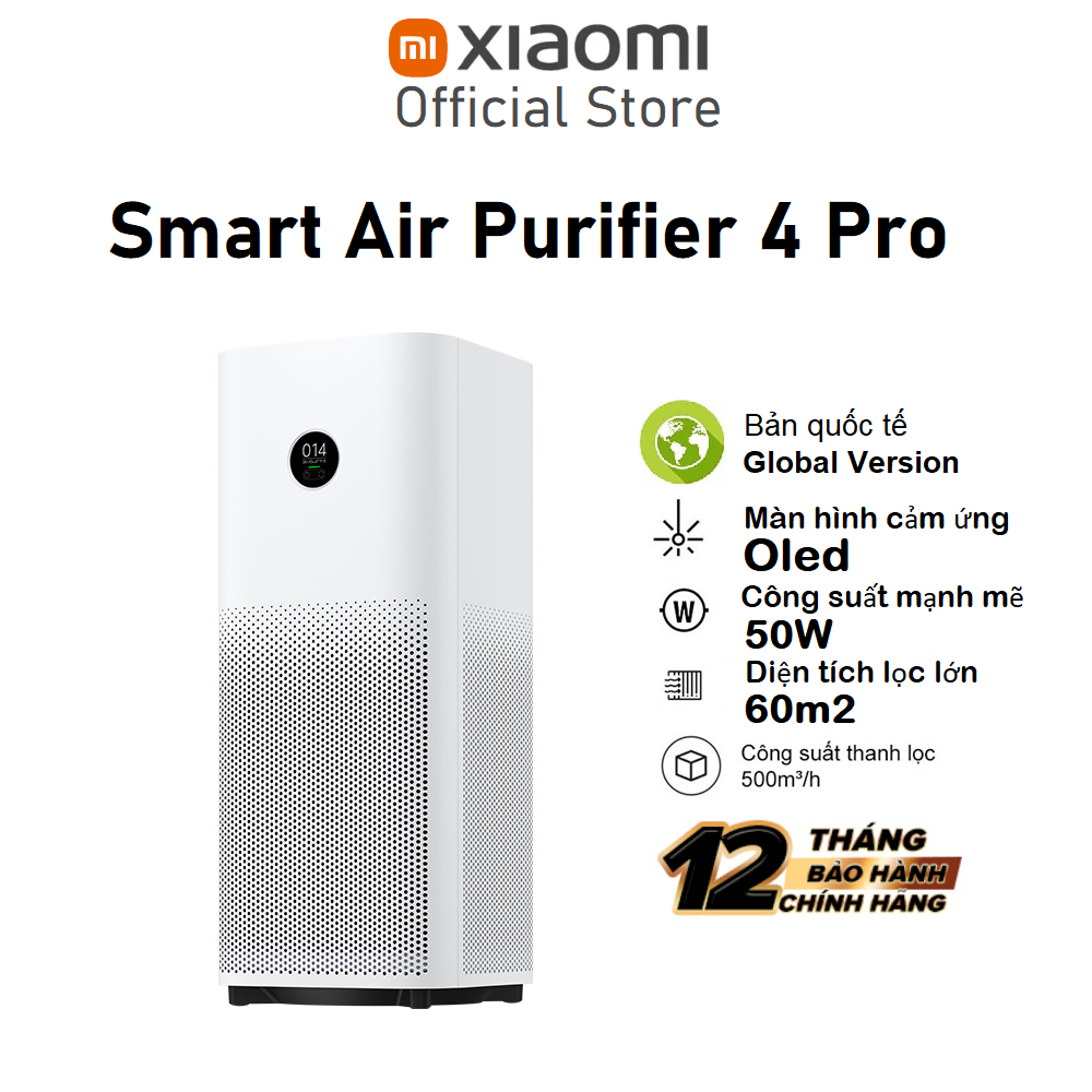 Máy lọc không khí Xiaomi Smart Air Purifier 4 Pro Tạo ion Diện tích lọc lớn 60m2 Bản Quốc Tế - Hàng chính hãng