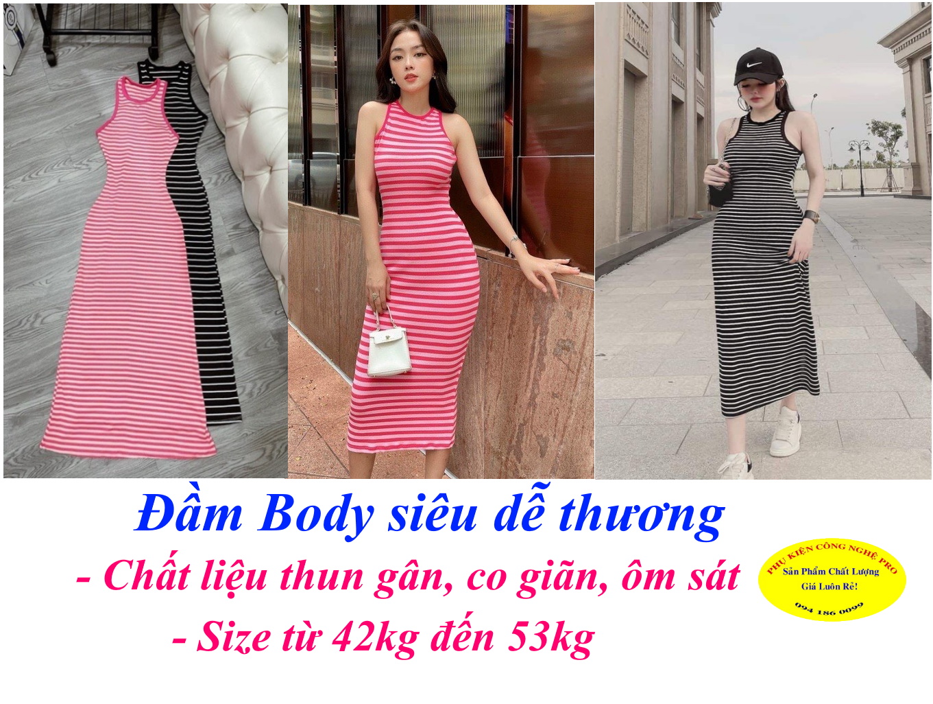 Đầm dài nữ body 3 lỗ sát nách, dễ thương Size từ 40kg đến 53kg, Chất liệu thun gân, co giãn, mềm mại, in sọc ngang