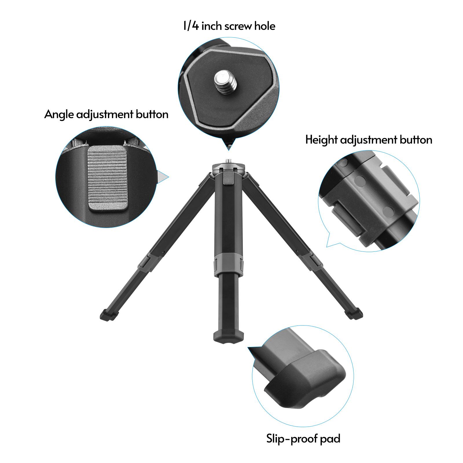 Aluminum Alloy Mini Tripod+Dual Use Ball Head Portable Tripod Stand Handle Grip Rotatable with 1/4Inch Cold Shoe Mount