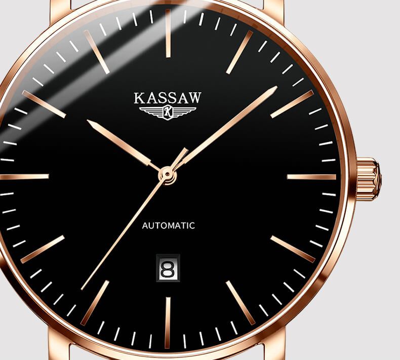 Đồng hồ nam chính hãng KASSAW K862-1 chống nước,chống xước,kính sapphire ,mặt đen dây da thép không gỉ 316L ,hàng mới 100% ,Đồng hồ cơ ,Thiết kế đơn giản và sang trọng