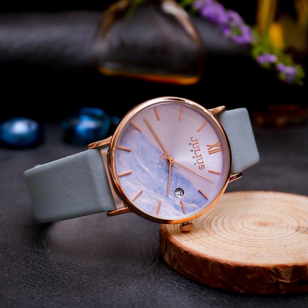 Đồng Hồ Nữ Chính Hãng Julius Cao Cấp Dây Da Mặt Tròn Chống Nước Kính Khoáng Đường Kính 36mm JA-1312B