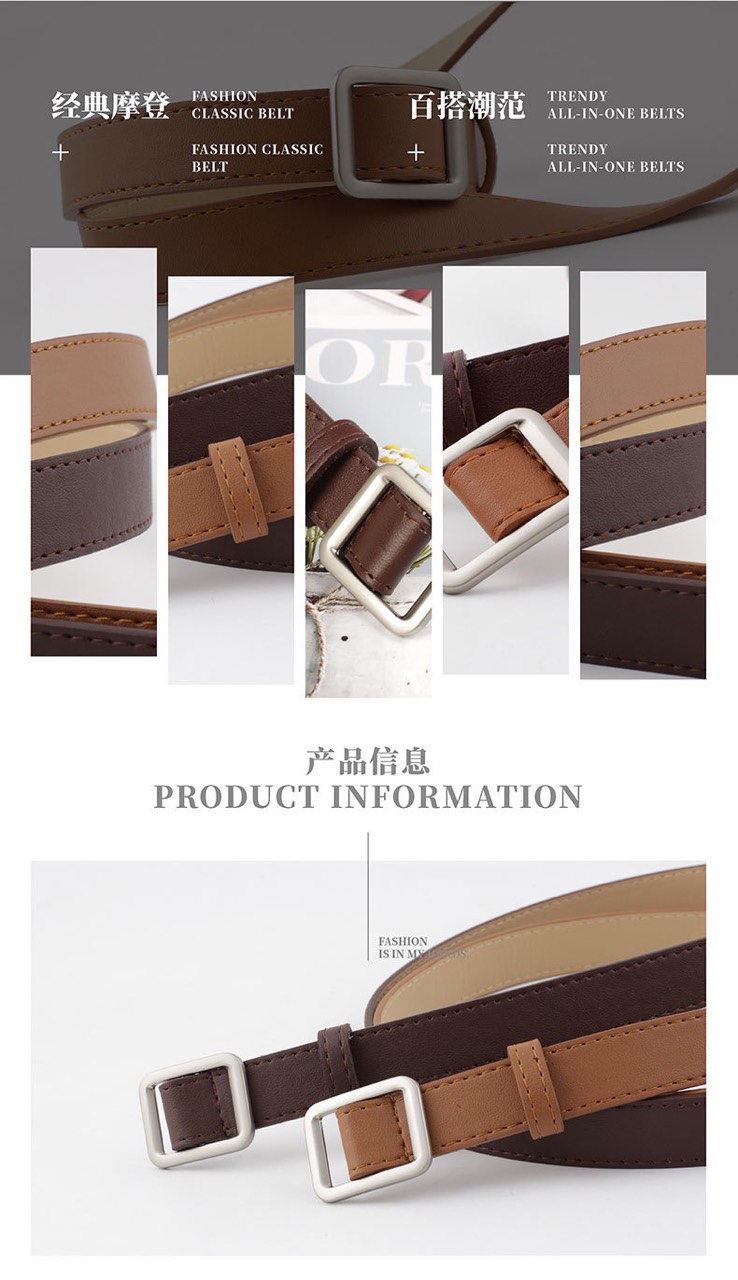Thắt lưng da phối khóa vuông kiểu dáng đơn giản phong cách Hàn Quốc cho nữ- DRU - Hàng Chính Hãng