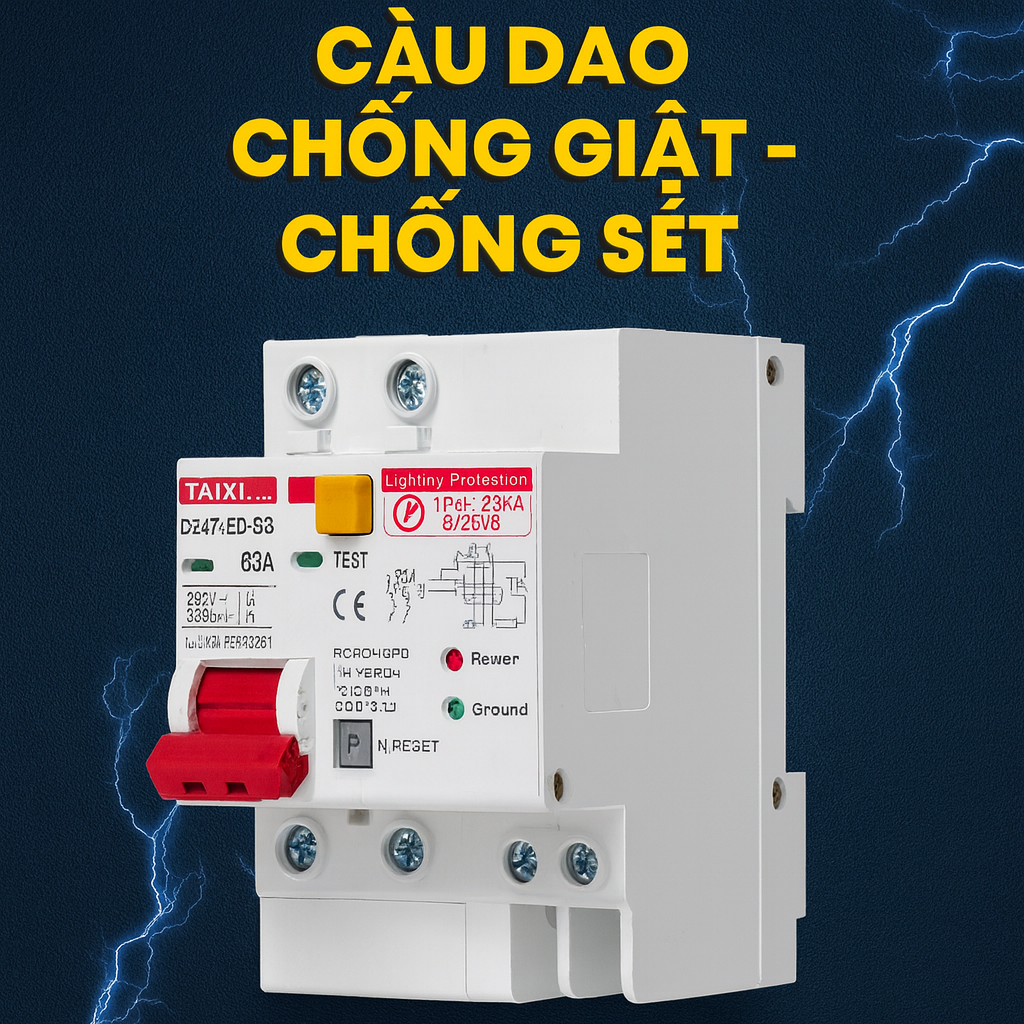 Aptomat – Cầu Dao Chống Giật 63A & Chống Sét Lan Truyền Cao Cấp – Bảo Vệ An Toàn Cho Gia Đình & Thiết Bị Điện