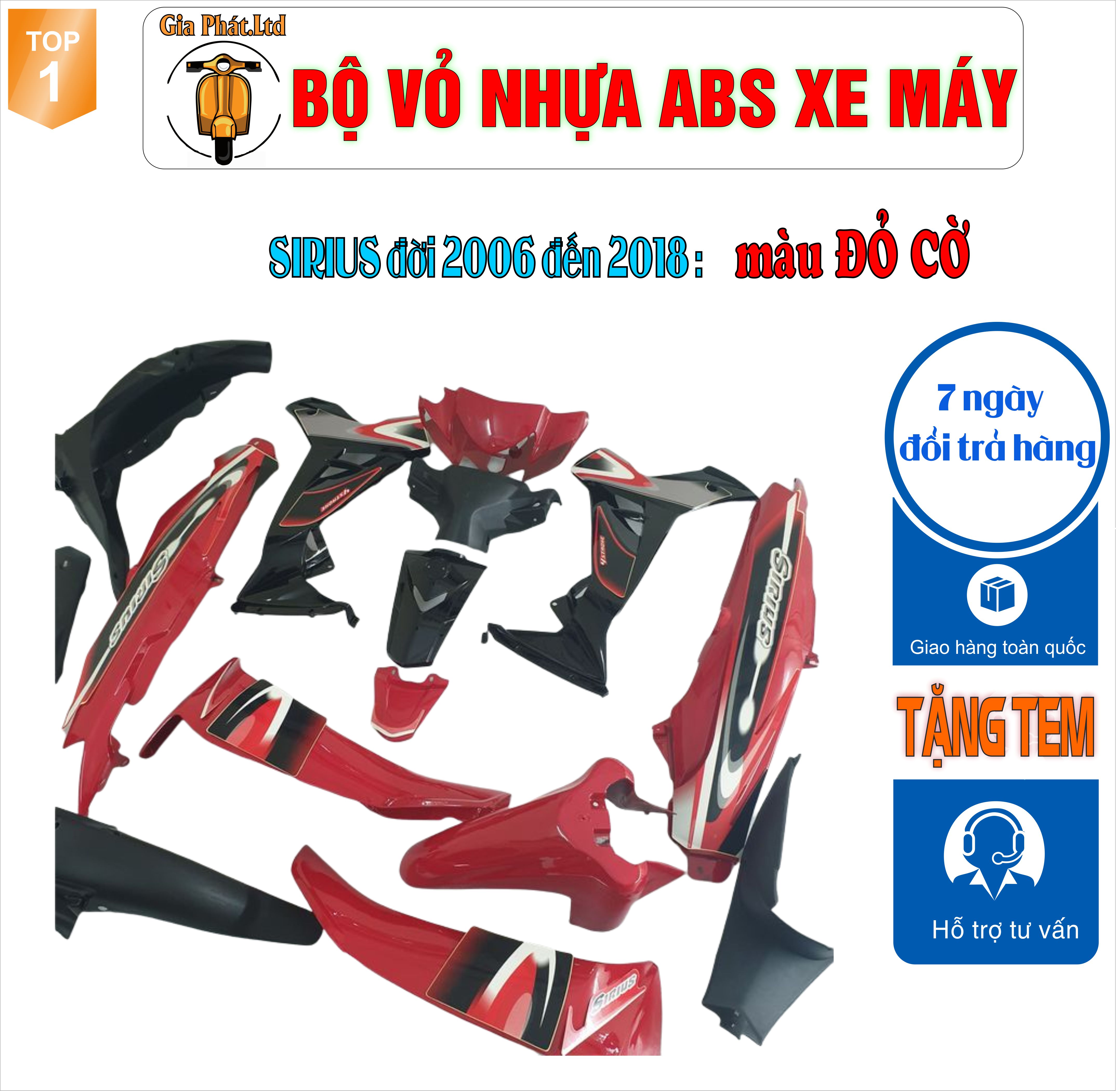 Bộ nhựa dàn áo xe SIRIUS màu ĐỎ CỜ , nhựa ABS nguyên sinh cao cấp -TKB-564