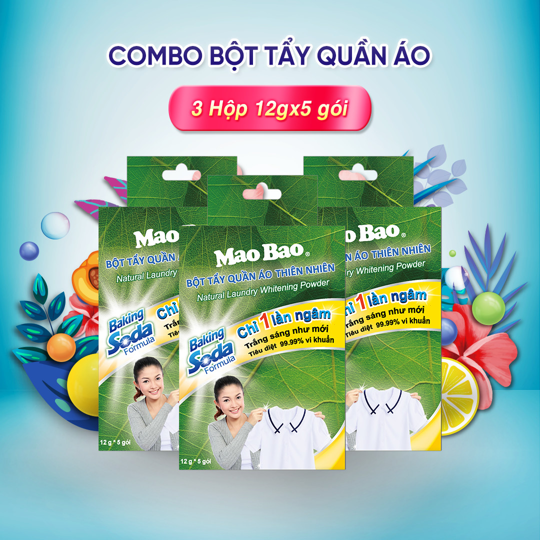 Combo 03 hộp Bột Tẩy Quần Áo Thiên Nhiên Baking Soda (12g x 5 gói)