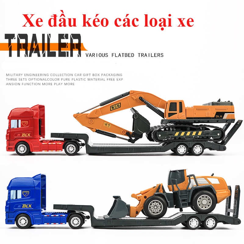 Đồ chơi mô hình xe đầu kéo xe xúc và xe xúc đất KAVY NO.8807 gồm 2 xe ( đầu kéo chạy đà, nhựa ABS an toàn bền đẹp)