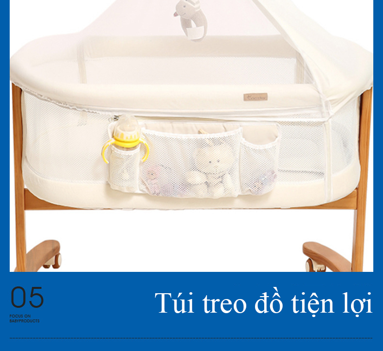 Cũi kề giường đa năng cho bé, nôi di động, giường cũi đa năng