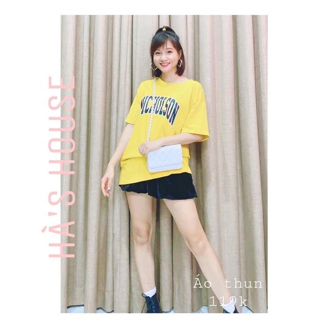 Áo thun form rộng tay lỡ in chữ màu vàng - Freesize