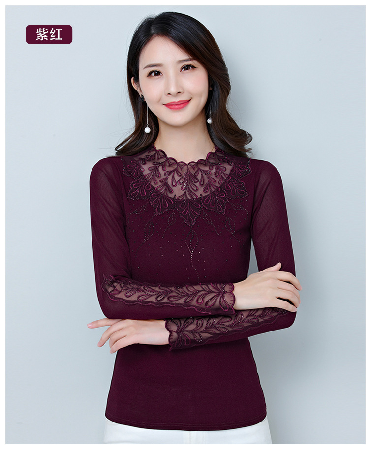 Áo Sơ Mi Lưới Phối Ren Dài Tay Cho Nữ SM117 - Hàng Quảng Châu Cao Cấp