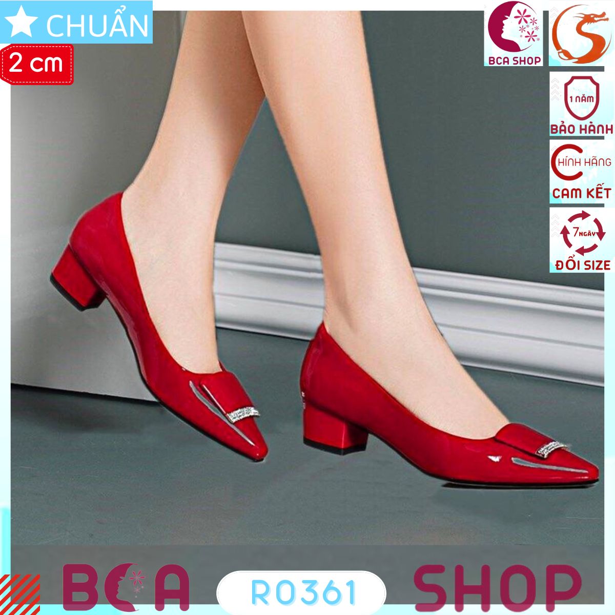 Giày nữ bít mũi 2p RO361 ROSATA tại BCASHOP nhấn nơ vuông và viền kim tuyến độc lạ và thời trang - màu đỏ