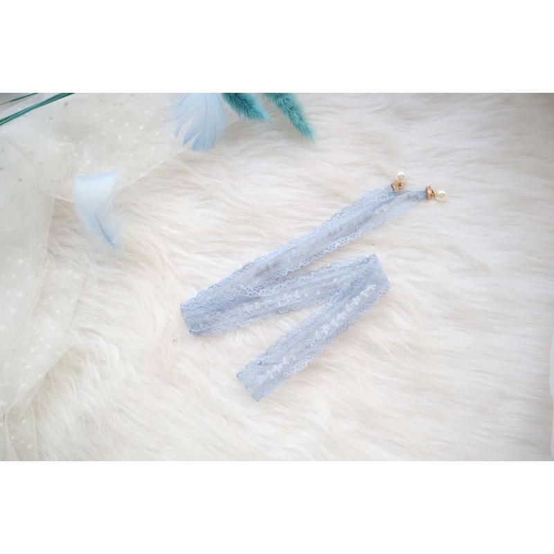 Choker ren màu xanh đính hạt - vòng cổ ren đính hạt