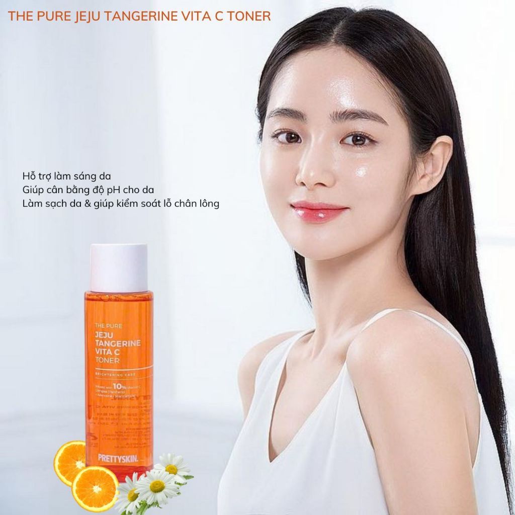 Nước hoa hồng dưỡng trắng, phục hồi da Vitamin C Prettyskin, Toner Pretty Skin The Pure Jeju Tangerine cấp ẩm làm dịu