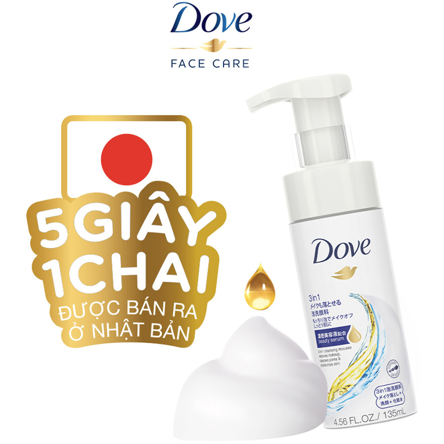 Mousse Rửa Mặt 3 Trong 1 Dove Giúp Tẩy Trang, Làm Sạch Lỗ Chân Lông Và Dưỡng Ẩm Cho Da 135ml