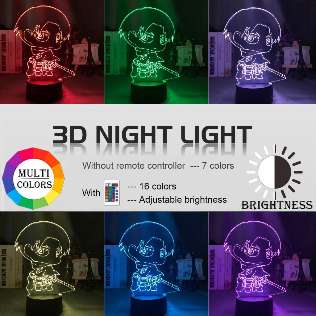 Đèn 3D Led Titan Levi Ackerman Hình Chibi trang trí phòng 16 màu - Quà tặng người thân