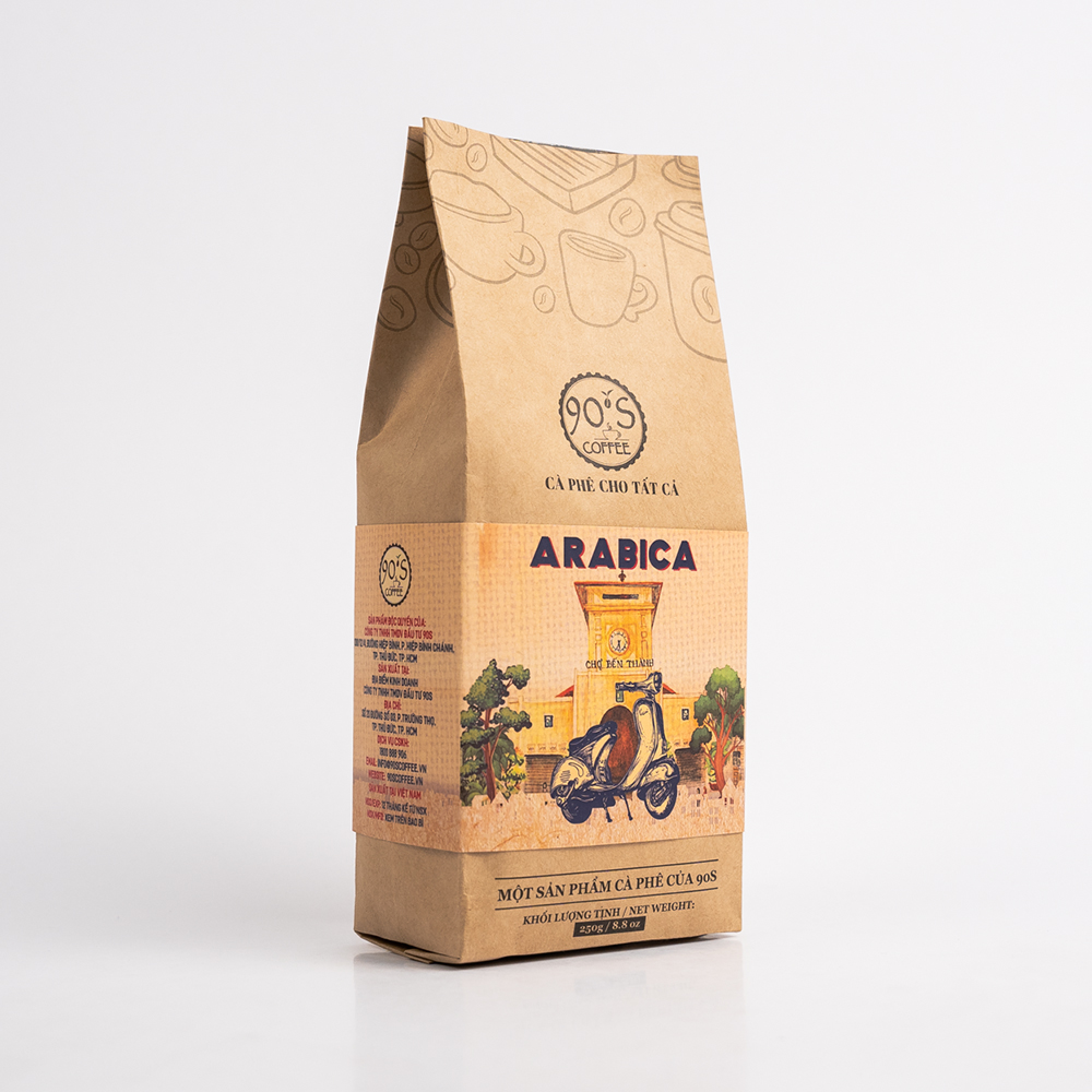 Cà Phê Hạt Arabica Rang Mộc Nguyên Chất - 90S Coffee Vietnam - 100% Cà Phê Sạch Cao Cấp - Túi 250g