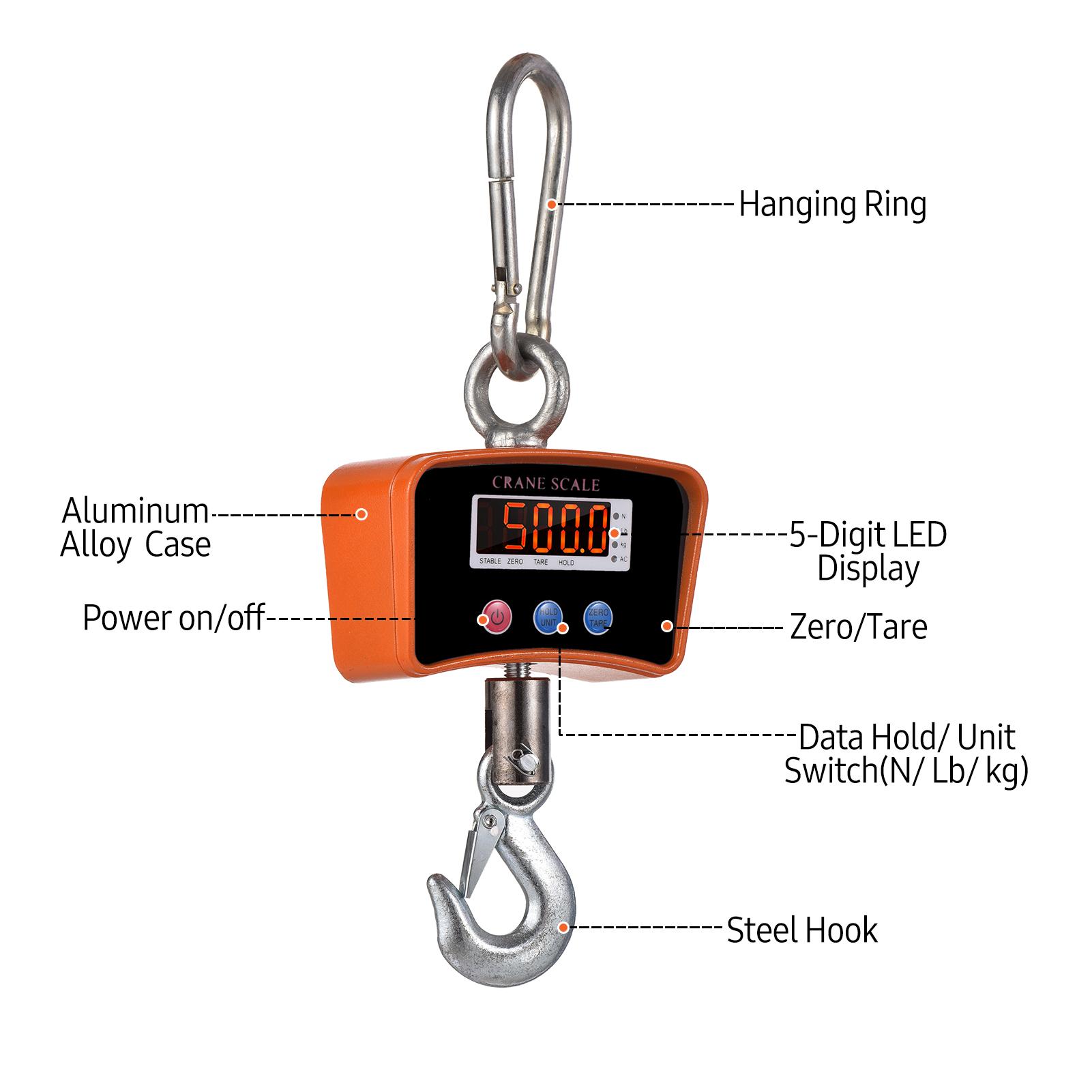 500kg/ 1102lbs Digital LED Hanging Scale Portable Heavy Duty Crane Scale 1500mAh Rechargeable Industrial Hook Scales Unit Change/ Data Hold/ Tare/ Zero for Construction Site Travel Market Fishing Outdoor Work