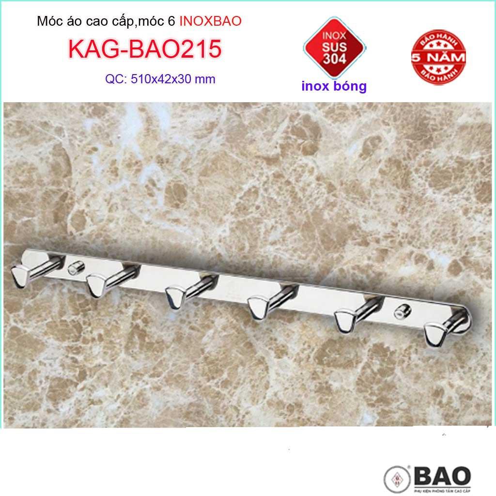 Móc 6 Inox Bảo KAG-BAO215, móc áo phòng tắm SUS304 dập sáng bóng sang trọng thiết kế tuyệt đẹp siêu bền