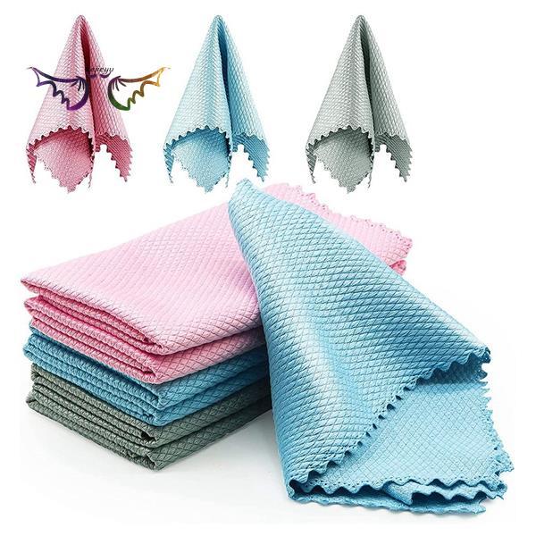 10Pcs Microfiber Cleaning Cloth Kitchen Dish Cloth Lazy Fish Scale Rag Absorbent Scouring Pad Thick Dish Towel