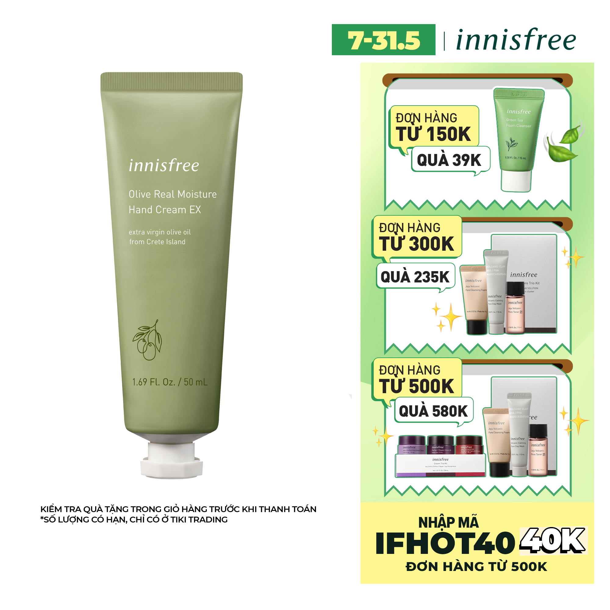 Kem Dưỡng Da Tay Hương Olive Innisfree Olive Moisture Hand Cream EX 50ml - 131171030