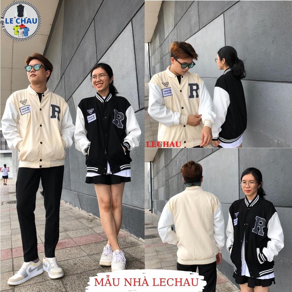 Áo khoác bomber nam nữ ulzzang hottrend logo R Varsity jacket da lộn cao cấp unisex form rộng streetstyle đẹp xịn - F426 Đen &lt; 70kg