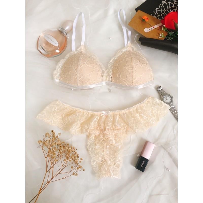 Gaia nude - Set lót ren áo bra không gọng mút mỏng