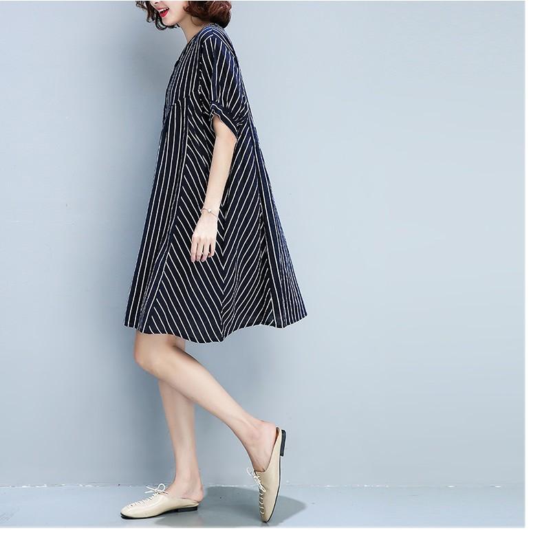 DRESS111-ĐẦM SỌC SUÔNG TAY NGẮN S-6XL
