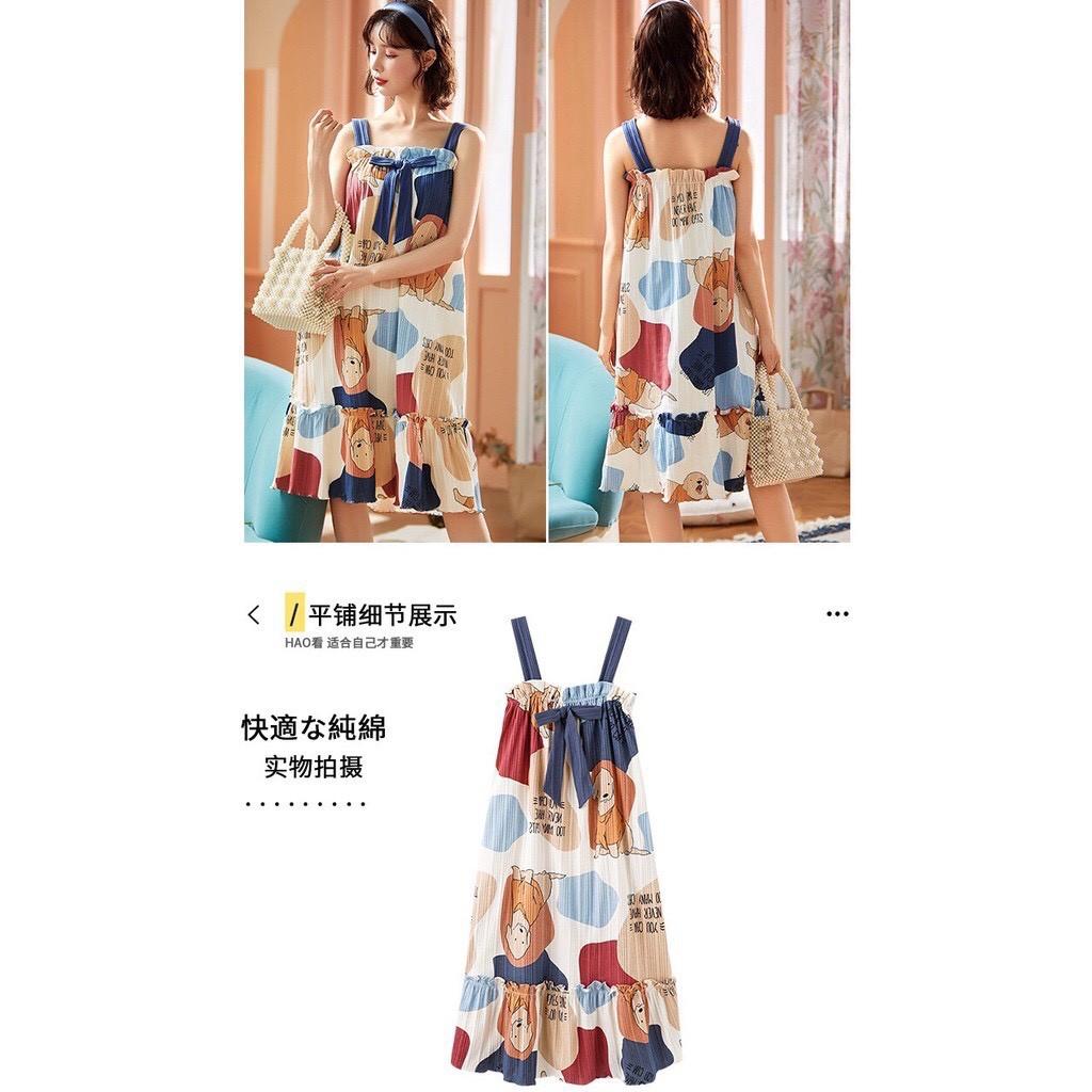 Váy ngủ nữ,váy 2 dây nữ mùa hè chất cotton mềm mát *
