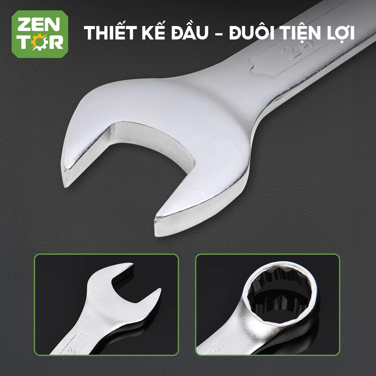 Cờ Lê Vòng Miệng Zentor, Cờ Lê 2 Đầu Thép Cacbon Đầy Đủ Kích Cỡ 8-24mm Bền Bỉ Chắc Chắn Chuyên Dụng Cơ Khí Sửa Chữa