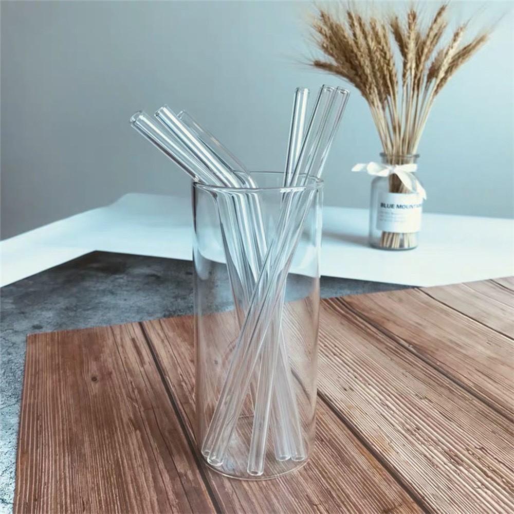 Ống hút thủy tinh trong suốt các cỡ, cọ rửa, túi vải