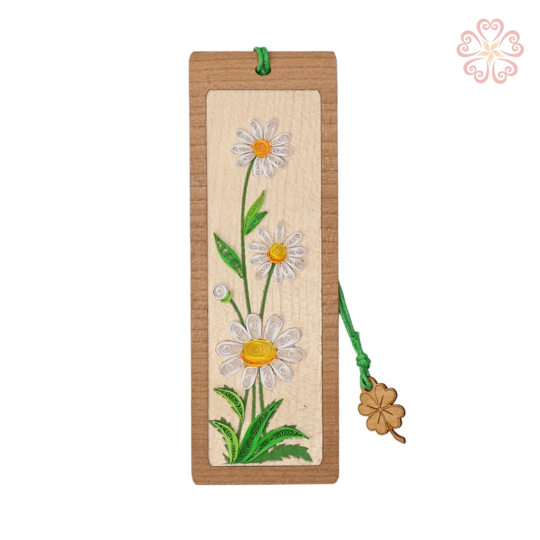 Book mark giấy xoắn nghệ thuật -hoa cúc trắng - Nhiều mẫu mã - size 13.5 x 5.3 cm