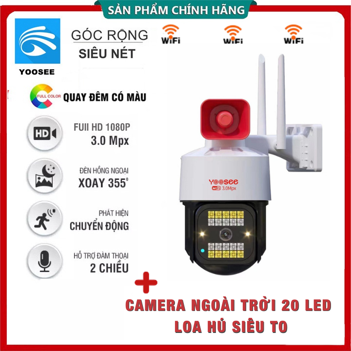 Camera yoosee ngoài trời 5.0 Mpx PTZ 20 Led - Xem Đêm Có Màu - Đàm Thoại 2 Chiều- Phát Hiện Chuyển Động Hú Còi Chống Trộm - Hàng Nhập Khẩu