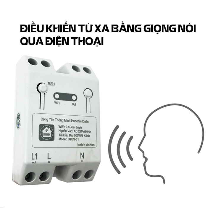 Công tắc thông minh ĐIỀU KHIỂN TỪ XA qua wifi HUNONIC DATIC 1 Kênh 500W - Cơ Điện Shop