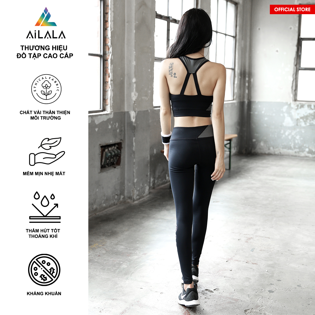 Bộ quần áo thể thao nữ AiLALA HK19, Đồ tập Yoga Gym Pilates, chất vải Hi-tech cao cấp