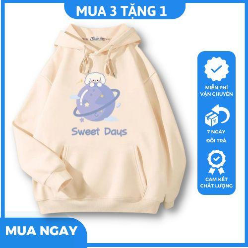 Áo hoodies cừu trắng vũ trụ chất nỉ bông phom unisex nam nữ mặc đều đẹp