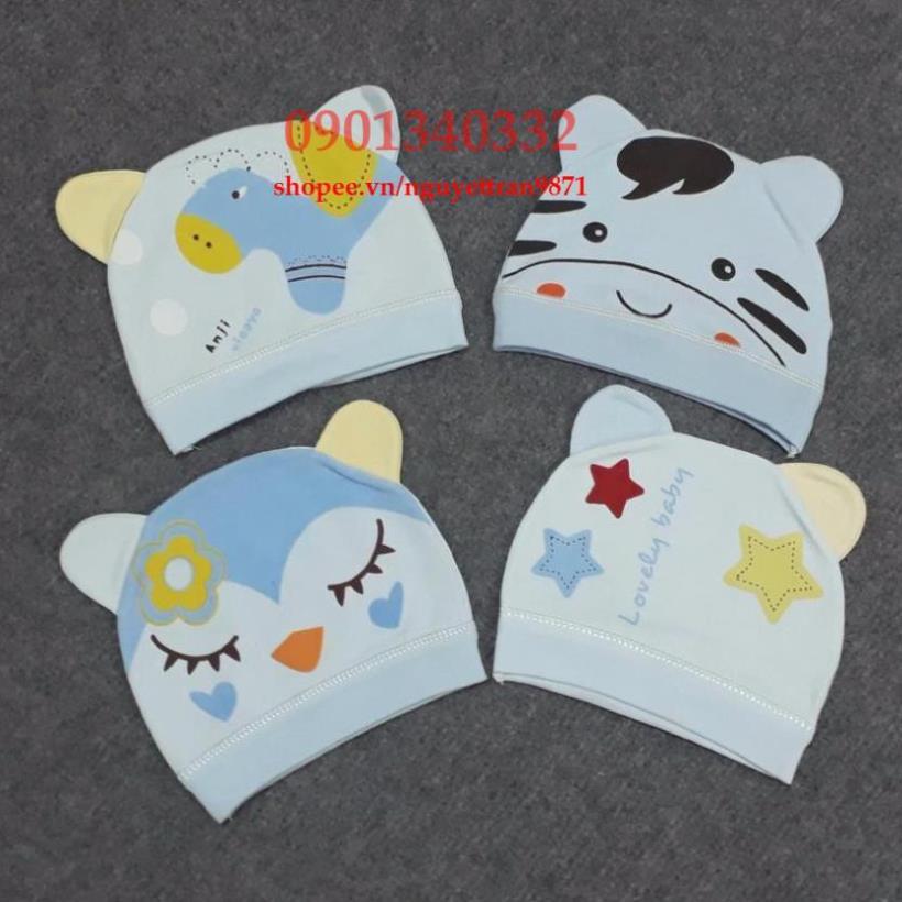 Combo 2 nón tai gấu cotton in hình cho bé