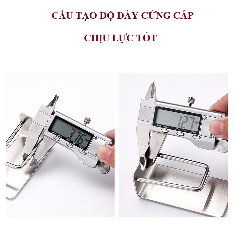 Kệ để bàn chải và ly đánh răng dán tường đơn Inox 304 dùng keo 3M tiện lợi